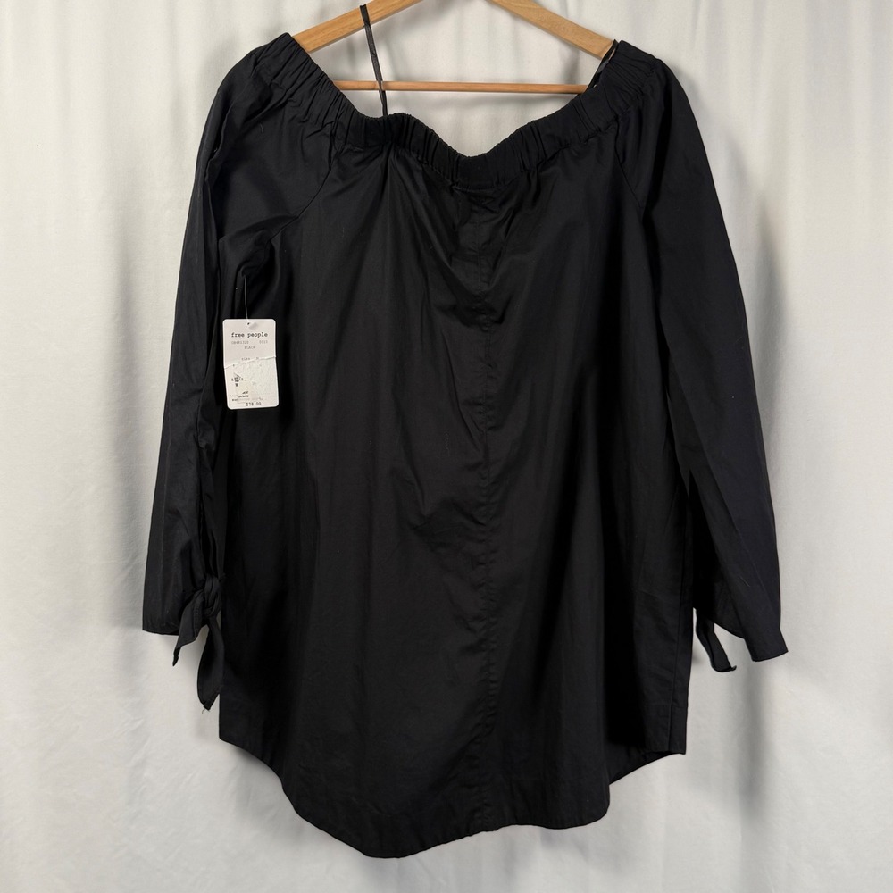Free People Show Some Shoulder Black Long Sleeve Top Blouse Cotton Womens M NWT - Picture 2 of 10